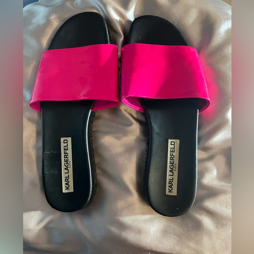 Karl Lagerfeld Women's Bright Pink Slide Sandals